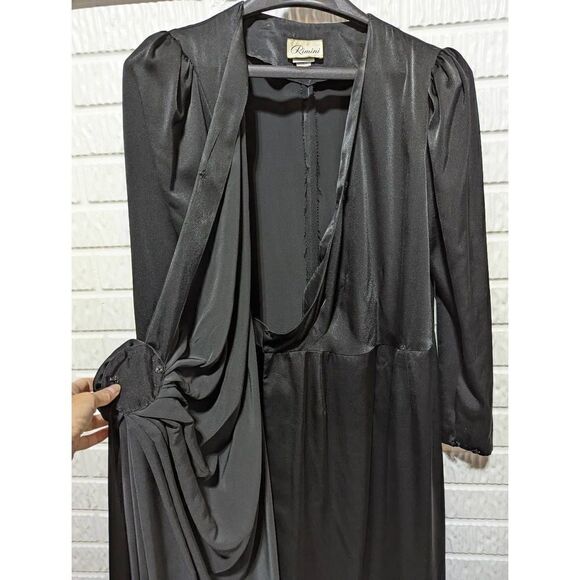 Rimini Vintage Women's Silky Black Long-Sleeve Wrap Dress Size 14 - Picture 4 of 10